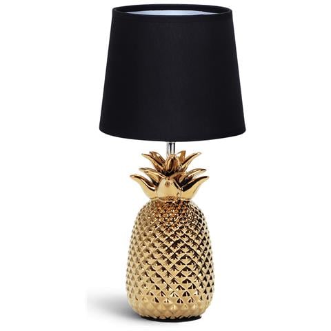Lampada Da Tavolo E14 Ceramica Ananas Oro | Paralume Tessuto Nero | H36cm - Foto 3