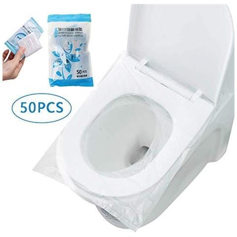 50 Pc Disposable Toilet Seat Coperture In Plastica Antibatterico Portatile Impermeabile Banale Della Sede Di Copertura Per I Bambini Incinta Ospedale Di Viaggio Public Toilet Hotel Confezione Singola Tasca Formato - Foto 1