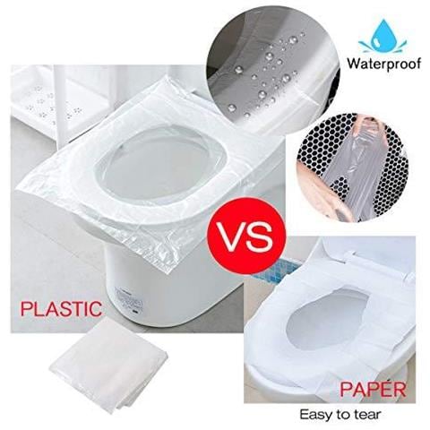 50 Pc Disposable Toilet Seat Coperture In Plastica Antibatterico Portatile Impermeabile Banale Della Sede Di Copertura Per I Bambini Incinta Ospedale Di Viaggio Public Toilet Hotel Confezione Singola Tasca Formato - Foto 2