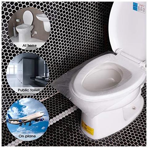 50 Pc Disposable Toilet Seat Coperture In Plastica Antibatterico Portatile Impermeabile Banale Della Sede Di Copertura Per I Bambini Incinta Ospedale Di Viaggio Public Toilet Hotel Confezione Singola Tasca Formato - Foto 4