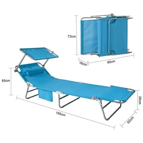 Lettino Prendisole Pieghevole Cuscino E Tettuccio Regolabile 4 Angoli Di Reclinazione Con Organizer Blu, Ogs48-b - Foto 2