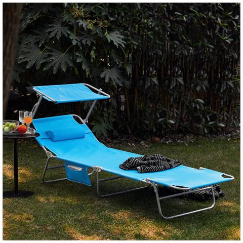 Lettino Prendisole Pieghevole Cuscino E Tettuccio Regolabile 4 Angoli Di Reclinazione Con Organizer Blu, Ogs48-b - Foto 13