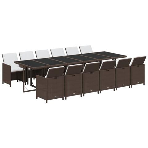 Set Da Pranzo Per Giardino 13 Pz Con Cuscini Polyrattan Marrone - Foto 9