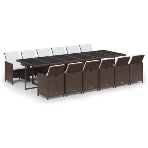 Set Da Pranzo Per Giardino 13 Pz Con Cuscini Polyrattan Marrone - Foto 1