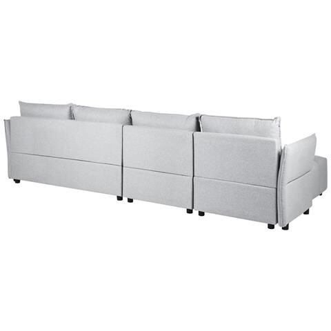 Divano Angolare 4 Posti Tomra Tessuto Grigio Chiaro Lato Destro - Foto 2