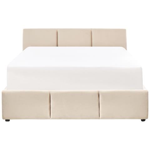 Letto Contenitore Velluto Bousse 140 X 200 Cm Beige Chiaro - Foto 2