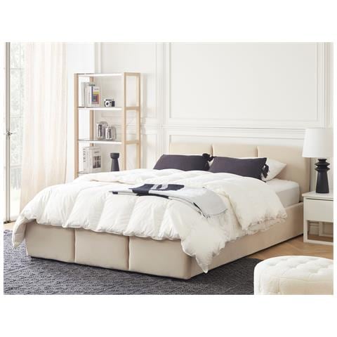 Letto Contenitore Velluto Bousse 140 X 200 Cm Beige Chiaro - Foto 1