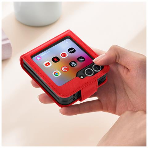 Cover Per Samsung Z Flip6 Pelle Vegan Pieghevole Linguetta Magnetica - Foto 2