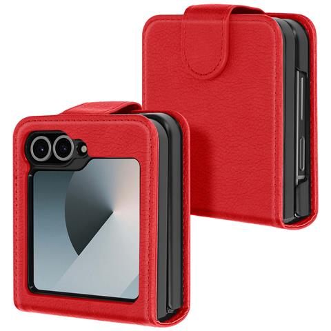 Cover Per Samsung Z Flip6 Pelle Vegan Pieghevole Linguetta Magnetica - Foto 5