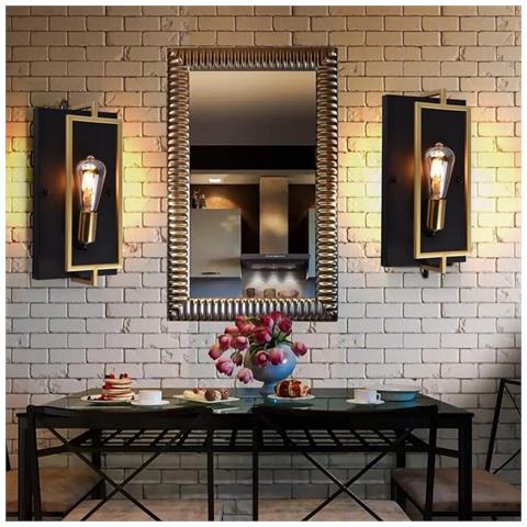 Applique Da Parete Lampada Stile Industriale In Metallo Nero Bronzo E27 Aq63 - Foto 2