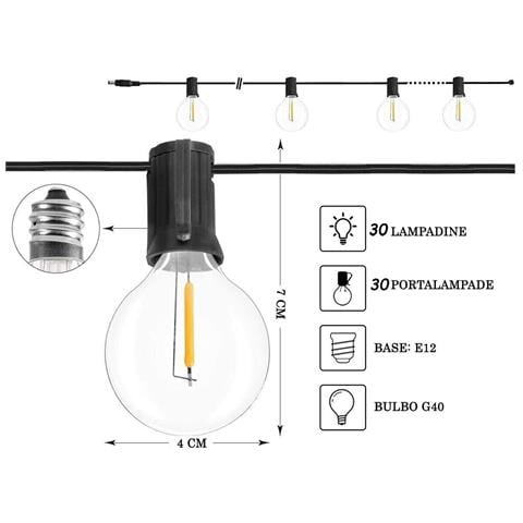 Catena Luminosa Solare Esterno 30 Portalampade 10m Luce Fredda Luci Giardino - Foto 3