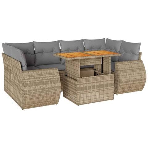 Set Divani Da Giardino 7 Pz Con Cuscini Beige In Polyrattan - Foto 1