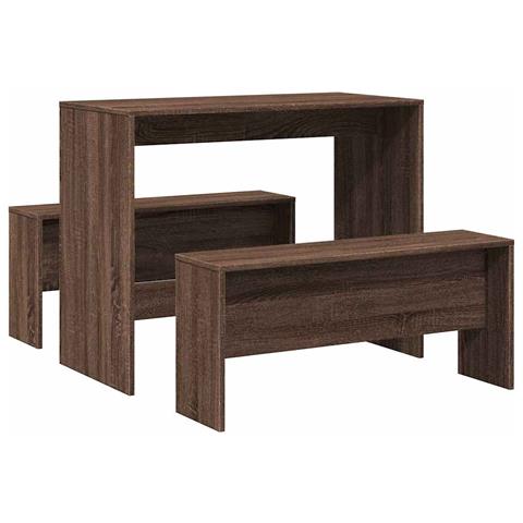 Set Tavolo Da Pranzo E Panche 3 Pz Rovere Marrone In Truciolato - Foto 2