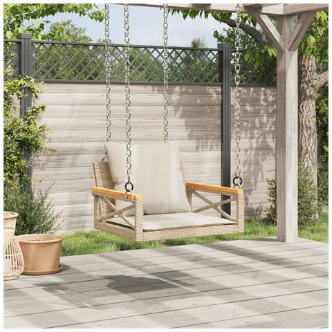 Panchina A Dondolo Con Cuscini Beige 63x62x40 Cm In Polyrattan - Foto 2