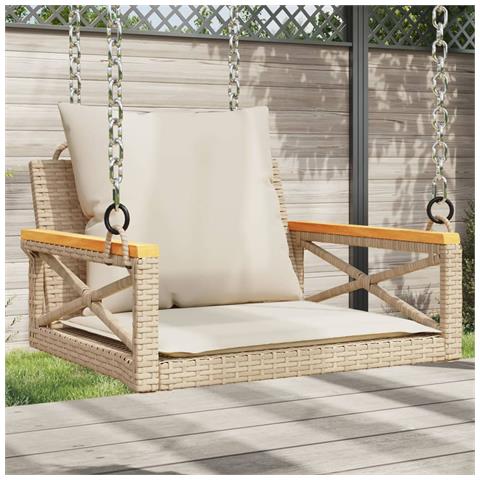 Panchina A Dondolo Con Cuscini Beige 63x62x40 Cm In Polyrattan - Foto 8