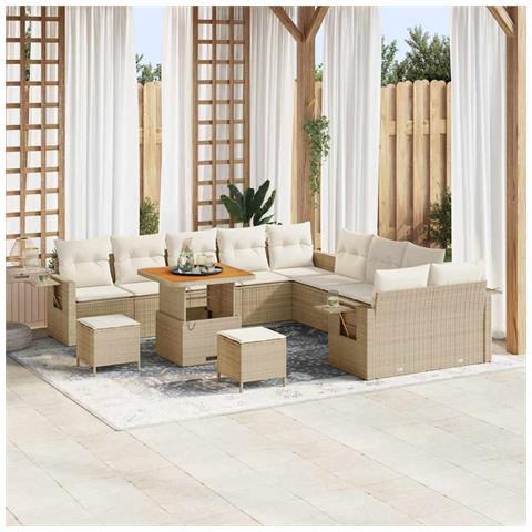 Set Divano da Giardino  13 Pezzi con Cuscini Beige Polyrattan Acacia, Set da Pranzo da Giardino  3 Pezzi con Cuscini Beige Polyrattan Acacia - Foto 2