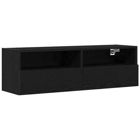 Mobile TV a Parete Nero Rovere 100x30x30 cm Legno Ingegnerizzato - Foto 1