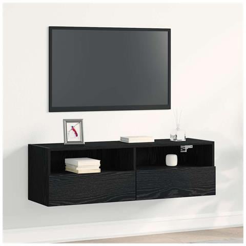 Mobile TV a Parete Nero Rovere 100x30x30 cm Legno Ingegnerizzato - Foto 2