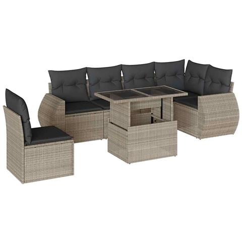 Set Divani da Giardino 7pz con Cuscini Grigio Chiaro Polyrattan - Foto 1