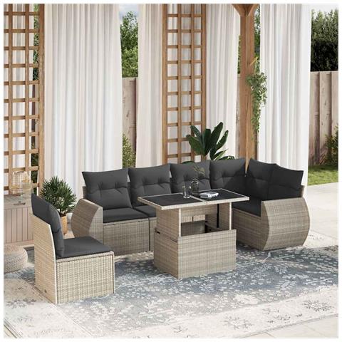 Set Divani da Giardino 7pz con Cuscini Grigio Chiaro Polyrattan - Foto 2