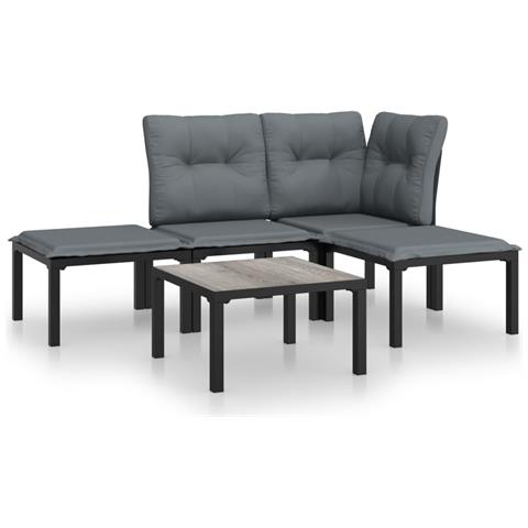 Set Salotto da Giardino 5 pz Nero e Grigio in Polyrattan - Foto 1