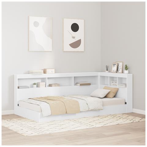 Letto con Libreria Bianco 90x190 cm Legno Ingegnerizzato - Foto 2