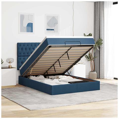 Struttura Letto Pouf con Materasso Blu 140x190 cm in Tessuto - Foto 2