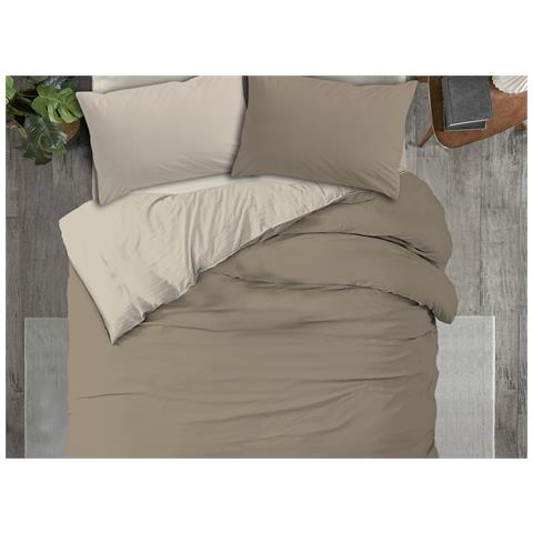 Copripiumino No Stiro Tinta Unita Bicolor Microfibra Effetto Manopesca Francesca Piazza E Mezza Tortora-panna - Foto 1