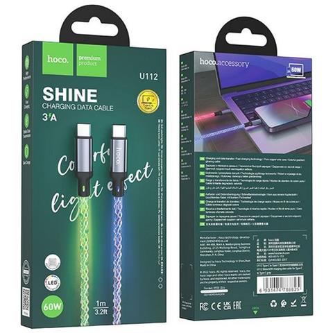 Originale Cavo Dati E Ricarica U112 3a Usb-c To Usb-c Fast Charge 60w 1m Led Per Smartphone - Foto 5