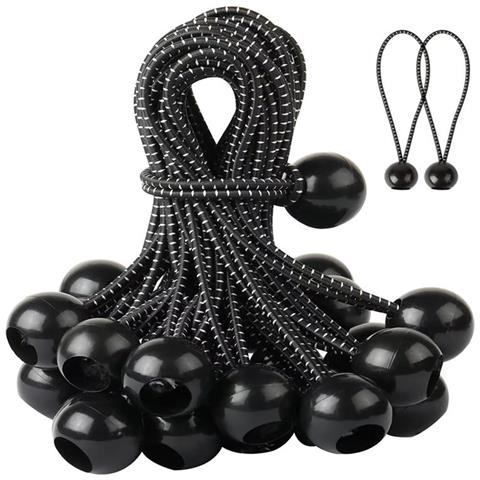 Corde Elastiche Telate Con Sfera, Clip Bungee Per Tenda, 60 Pezzi, 15 Cm, Nere - Foto 1
