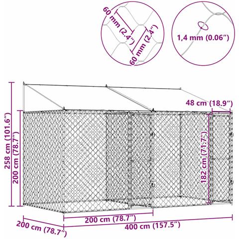 Gabbia per cani Argento 400 x 200 x 256 cm Acciaio zincato - Foto 9