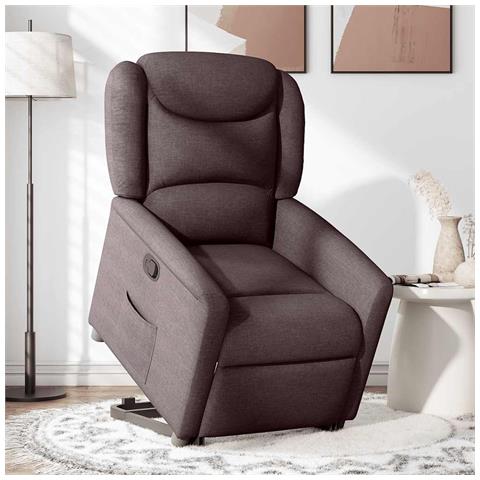Poltrona Alzapersona Reclinabile Marrone Scuro in Tessuto - Foto 2