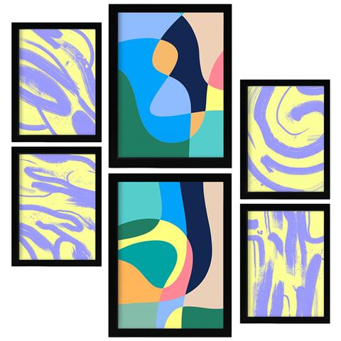 Set Di 6 Stampe Windless Arts In Dipinti Decorativi Estetici Astratti Colorati Per Il Tuo Soggiorno A Casa A3 & A4 Cornice Nera - Foto 1