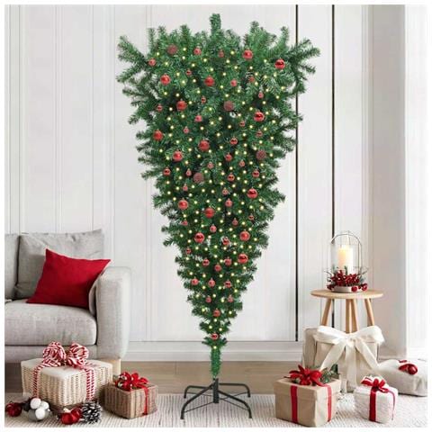Albero di Natale artificiale preilluminato capovolto con set di palline - Foto 2