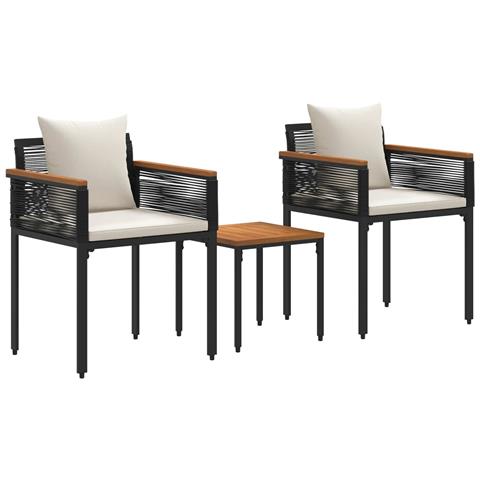Set di Mobili da Esterno 3 pcs Nero e Bianco Crema Rattan in PE - Foto 1