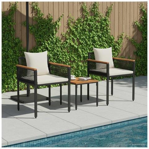 Set di Mobili da Esterno 3 pcs Nero e Bianco Crema Rattan in PE - Foto 2