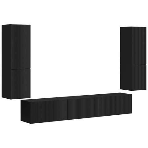 Set mobile TV Montaggio a parete 4 pcs Nero Legno multistrato - Foto 1