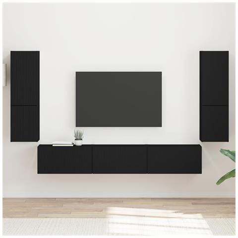 Set mobile TV Montaggio a parete 4 pcs Nero Legno multistrato - Foto 2