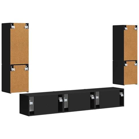 Set mobile TV Montaggio a parete 4 pcs Nero Legno multistrato - Foto 9
