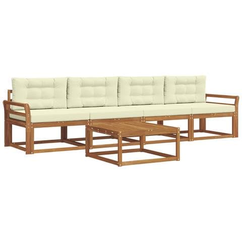 Set di divani da esterno con cuscino 5 pcs Naturale e Crema - Foto 1
