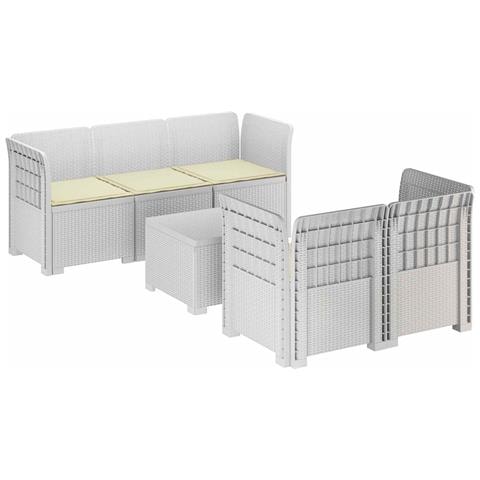 Divano da Giardino 5 Posti con Cuscini Stile Rattan PP Bianco - Foto 1