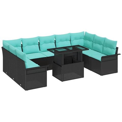 Set Divano da Giardino 10 pz Nero Rattan in Polipropilene - Foto 1