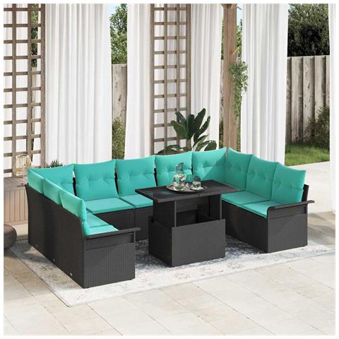 Set Divano da Giardino 10 pz Nero Rattan in Polipropilene - Foto 10