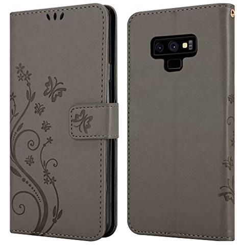 Custodia Compatibile Con Samsung Galaxy Note 9 In Grigio Fiore - Coperchio Protettivo In Design Floreale Con Chiusura Magnetica, Funzione Stand E Slot Per Carte - Foto 2