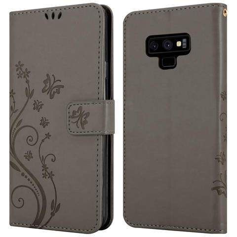 Custodia Compatibile Con Samsung Galaxy Note 9 In Grigio Fiore - Coperchio Protettivo In Design Floreale Con Chiusura Magnetica, Funzione Stand E Slot Per Carte - Foto 11