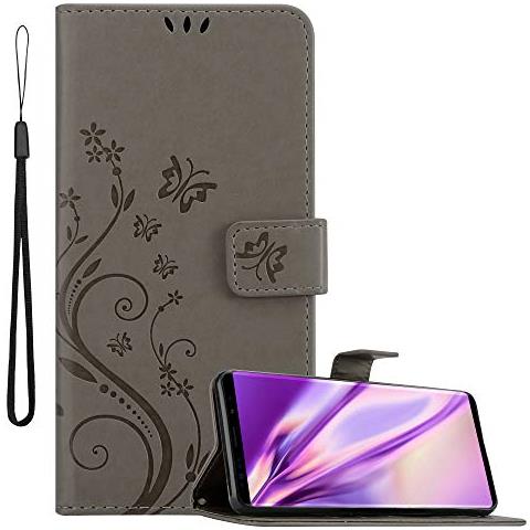 Custodia Compatibile Con Samsung Galaxy Note 9 In Grigio Fiore - Coperchio Protettivo In Design Floreale Con Chiusura Magnetica, Funzione Stand E Slot Per Carte - Foto 1