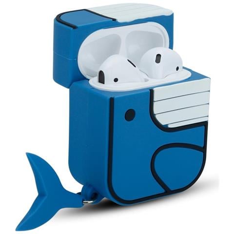 Custodia Compatibile Con Apple Airpod 1 & 2 - Design Blue Whale - Custodia Protettiva Per Cuffie In Silicone Indossabile 3d Case Portachiavi - Foto 1