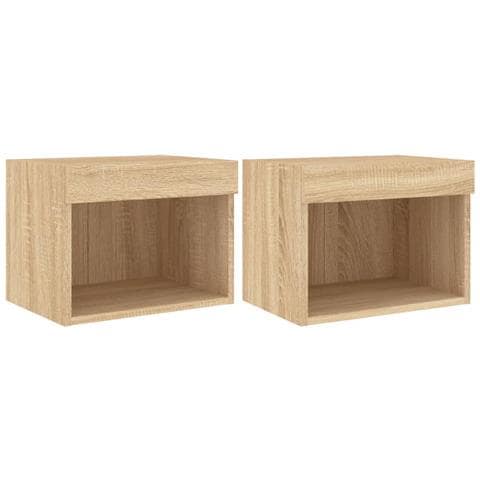 Comodini Con Luci Led A Parete 2pz Rovere Sonoma - Foto 2