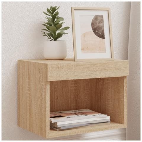 Comodini Con Luci Led A Parete 2pz Rovere Sonoma - Foto 1