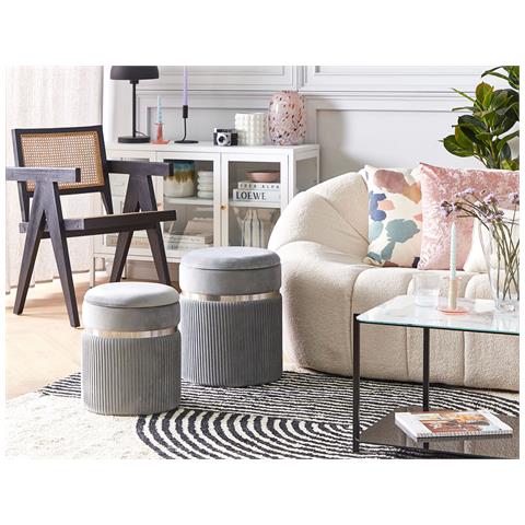 Set Di 2 Pouf Contenitore Camdenton Velluto Grigio Chiaro - Foto 1
